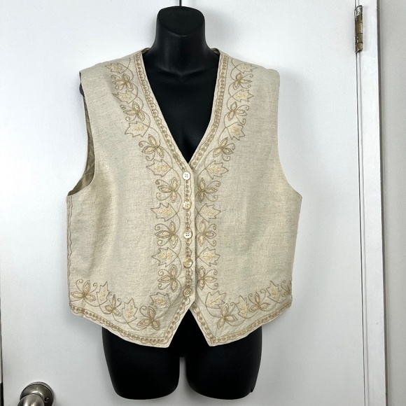 Vintage Boho Embroidered Tie Back Vest sz M Beige Y2K Trending Summer Festival - Picture 1 of 10